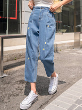 DAZY Floral Embroidery Cropped Mom Fit Jeans